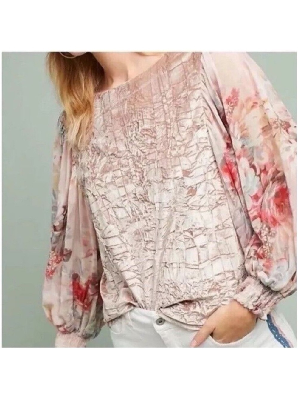 Anthropologie Meadow Rue crushed velvet blouse sz lg petite